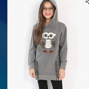 Aurora Baby (Size M) Gray Fuzzy Owl Pullover Hooded Sweater